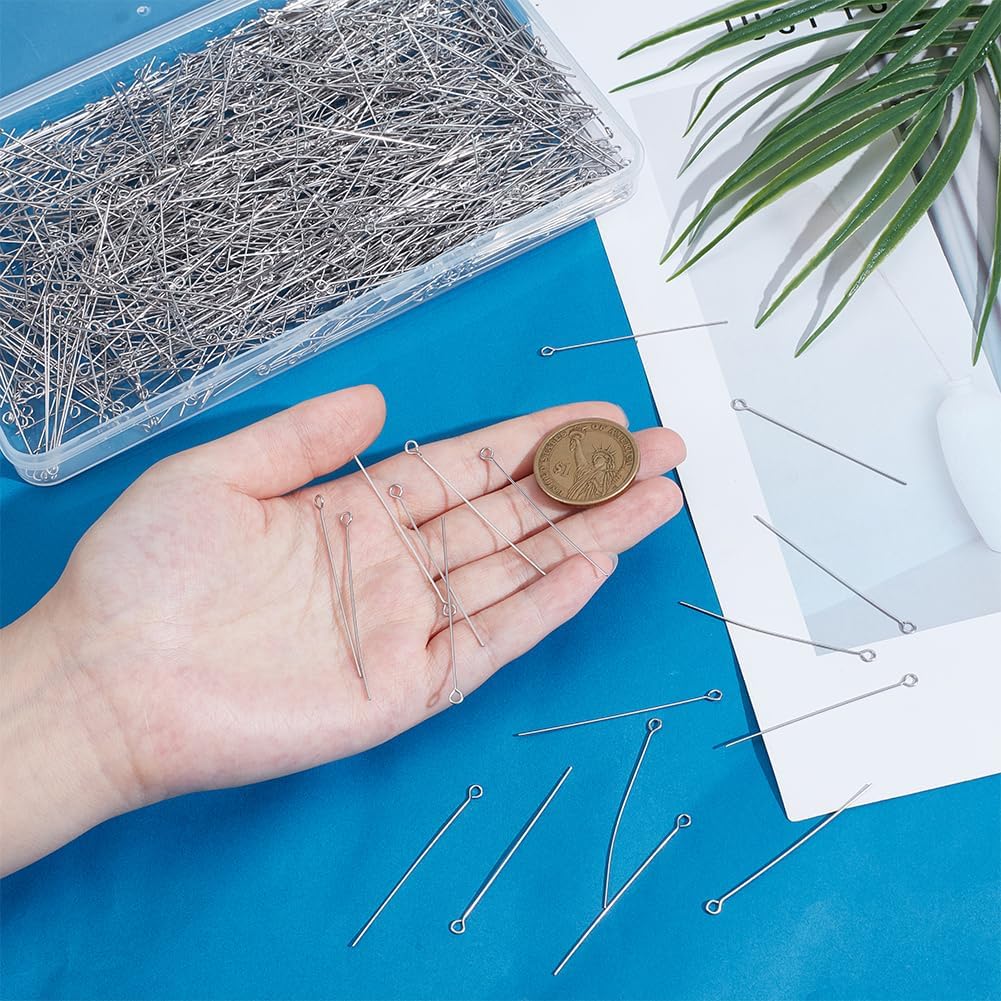 PH PandaHall 1000Pcs 304 Stainless Steel Eye Pins 2" Jewelry Making Eye Pins Eyepins for Keychains Earring Pins Open Eye Head Pins for Earing Bracelet Pendant Jewelry DIY Crafts Making