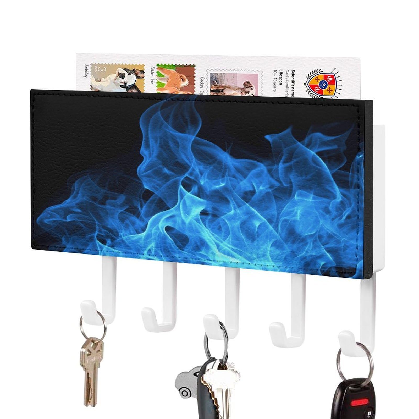 FekiLoot Blue Flame Key Holder for Wall Decorative,2 Installation Ways Keys Hanger Keys Holder Wall Mount Hanging Key Hooks with Mail Organizer for Wallet House Accessories
