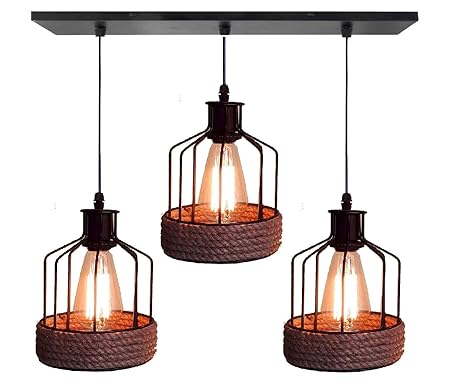 BrightLyts Aluminium Hanging Pendant Ceiling Rope Linear Lights Lamp (Black)-Set of 3