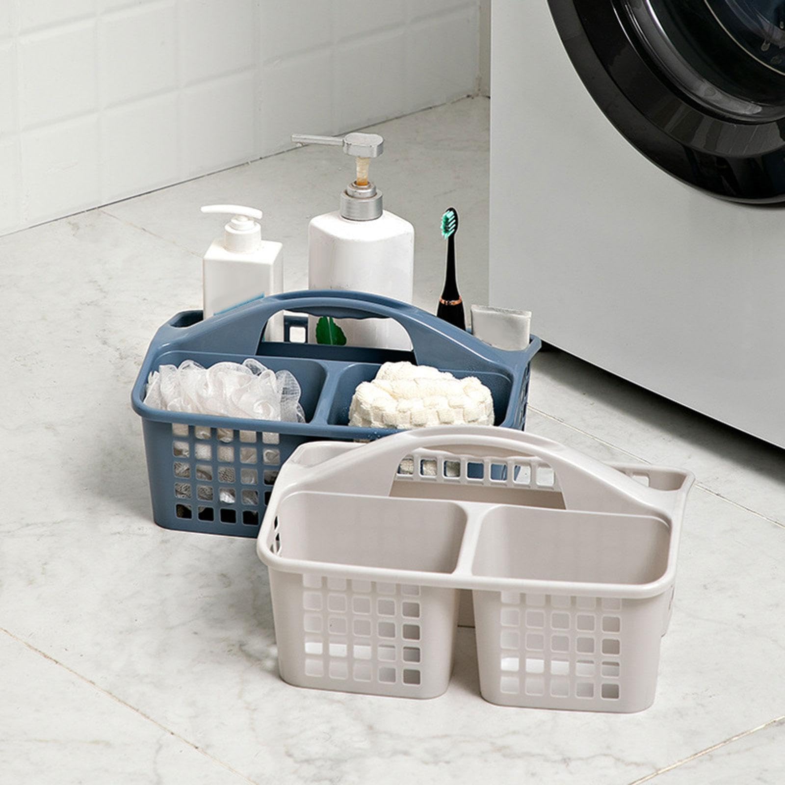 ATORSE® Portable Shower Caddy Basket Cleaning Supplies Bucket 3 Divided Compartments Blue 2