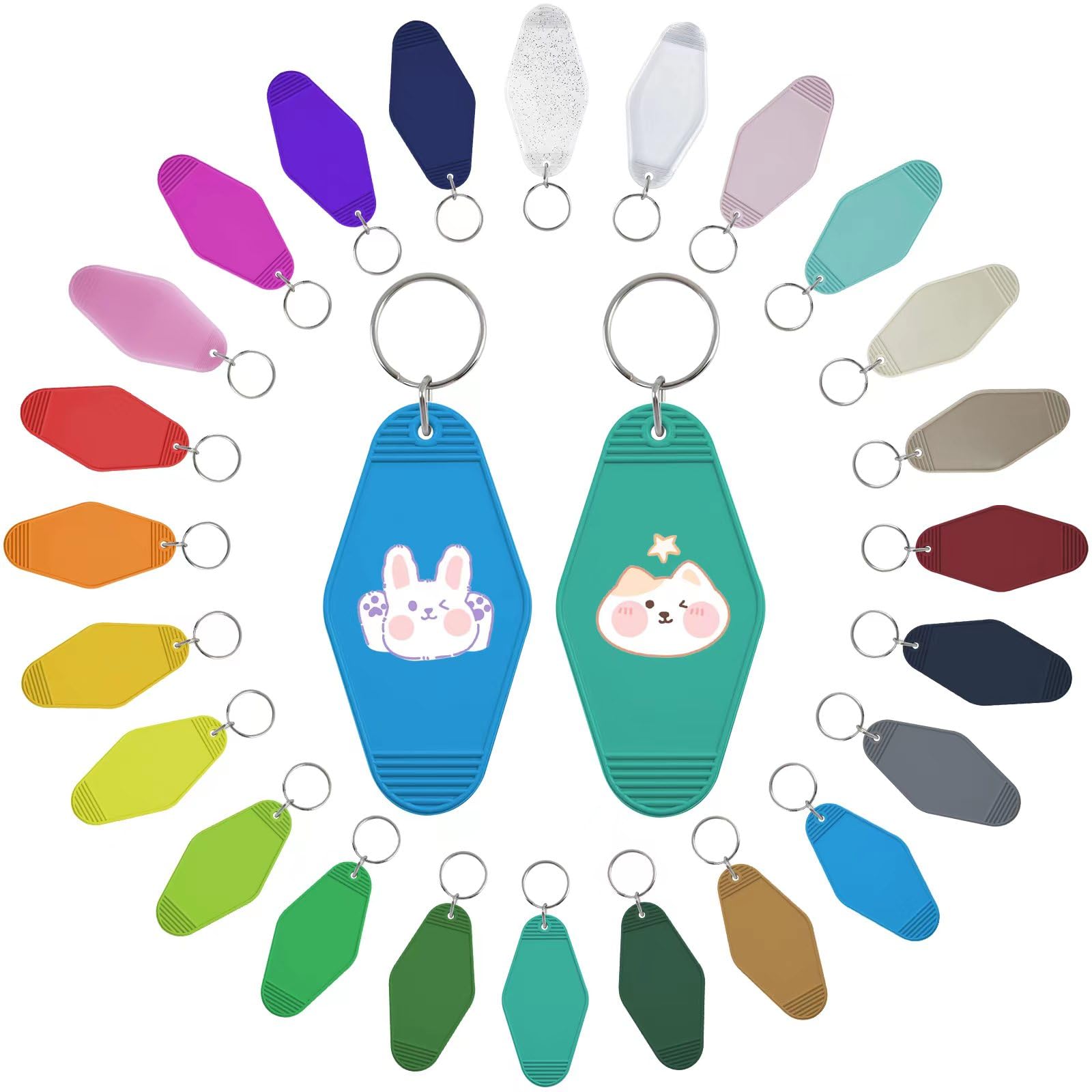 HSLCGFHSLCGF 24 Pcs Motel Keychains Blank 24 Colours Plastic DIY Rhombus Retro Keychain Hotel Vintage Sublimation Keychain Heat Transfer Keychains for Luggage Tag Label Ornaments