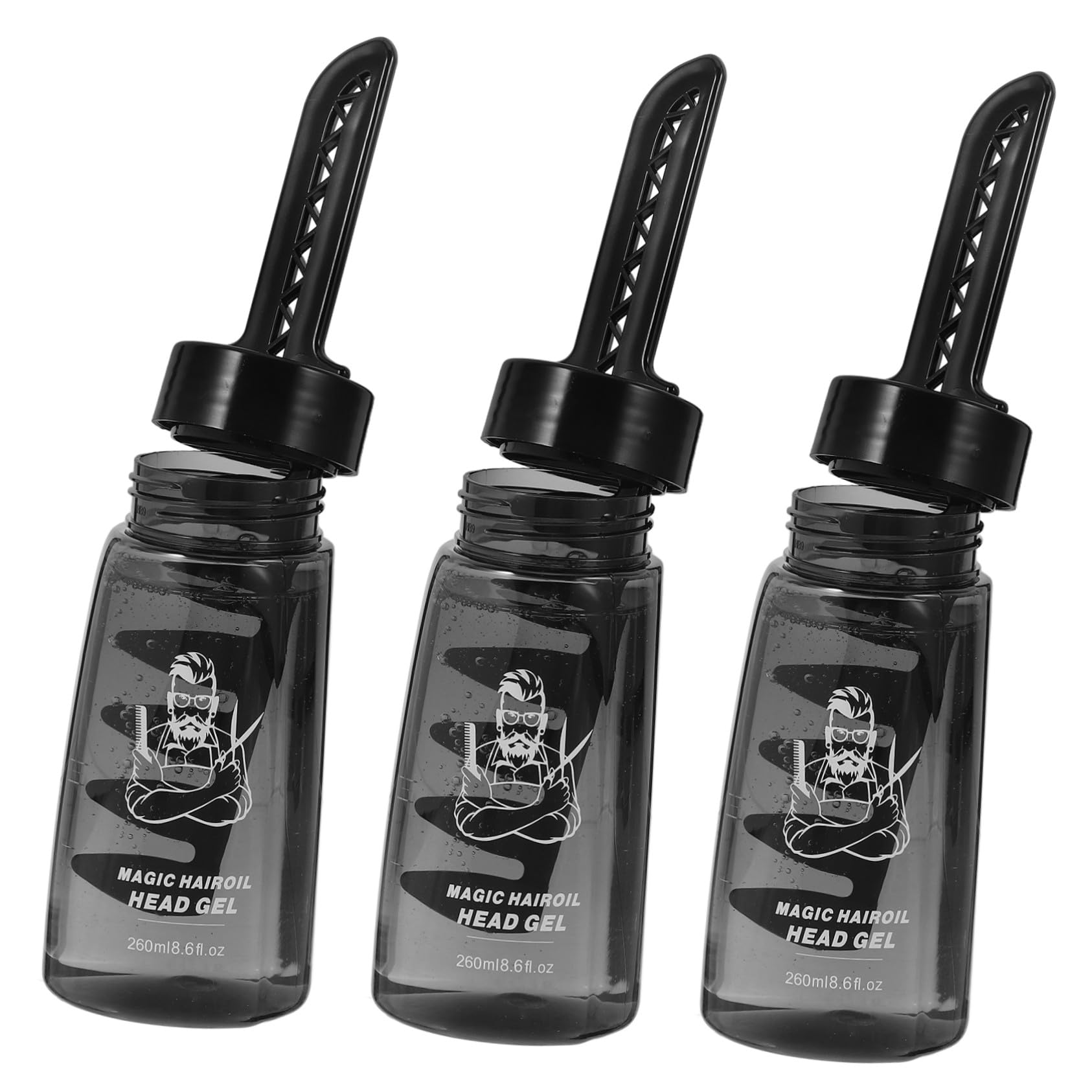 Botellas de Gel para Peinar el Cabello Rellenable 260ml Negras de Plástico 3piezas para Hombres con Dosificador Fácil y Diseño Ligero para Barbería