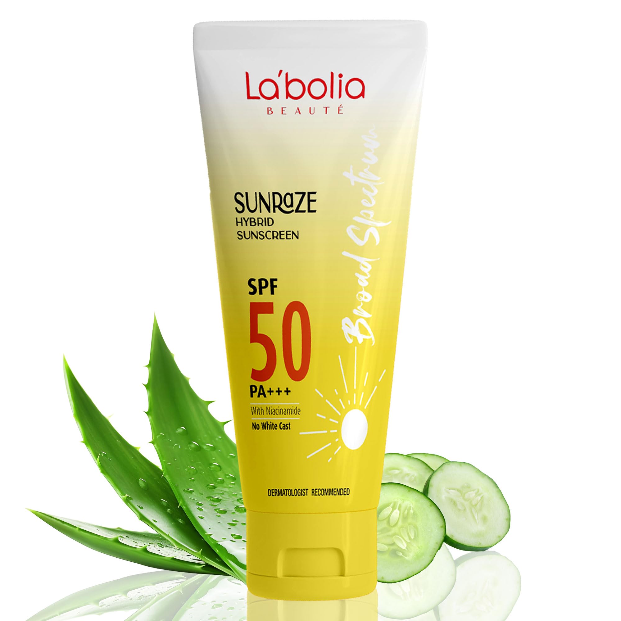 All Beaute SUNRAZE Hybrid Sunscreen SPF 50 PA+++ | Broad Spectrum Face Protection with Niacinamide, Aloe Vera & Cucumber | Dermatologist Recommended | 50g, Pack of 1