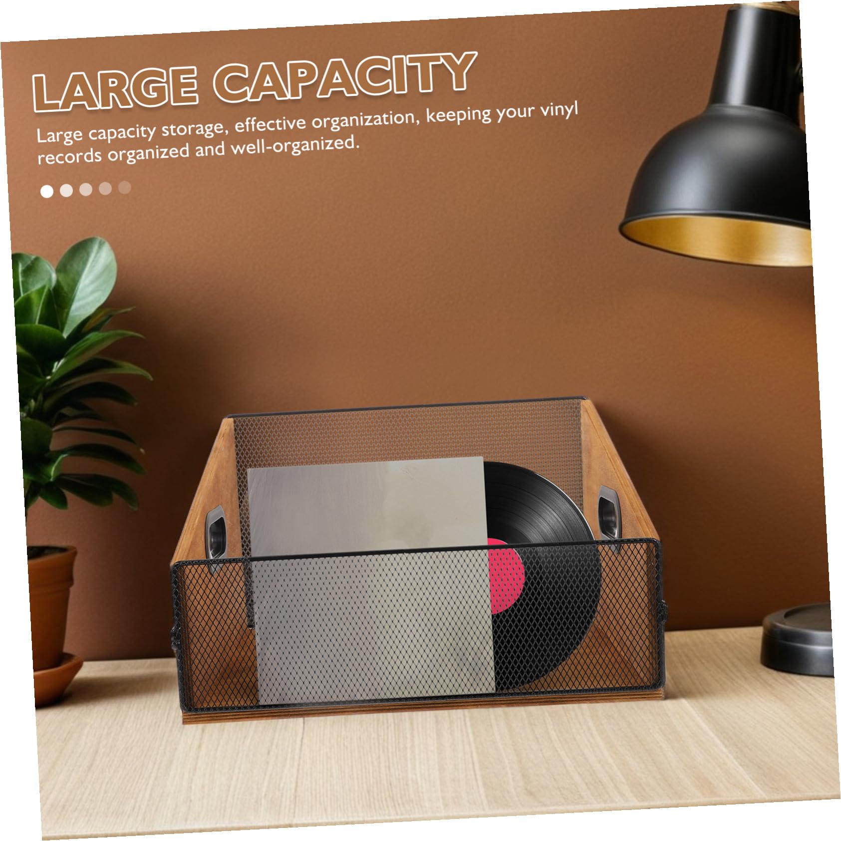 NUOBESTY Drewniany Pojemnik Winyle z Uchwytami Rustykalny Organizer Do Płyt Winylowych i Magazynów Solidny Stojak Albumy i Akcesoria Muzyczne Brązowy