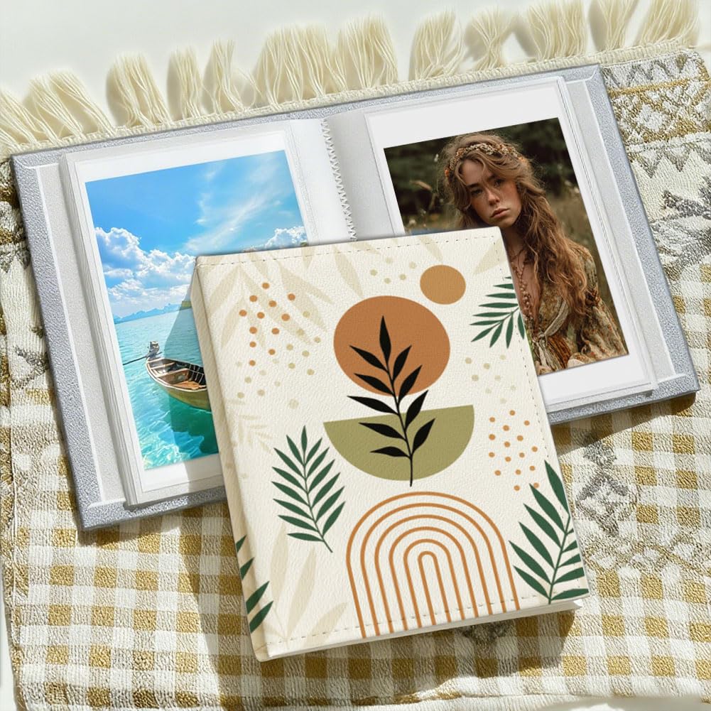 UNICRAFTALE Album Photo 28 Pages Petit Livre Images Feuilles Boho Porte Photocartes Personnalisé Couverture Cuir PU Album Photos 170x140mm pour Famille Diplôme Mariage Voyage Cadeau