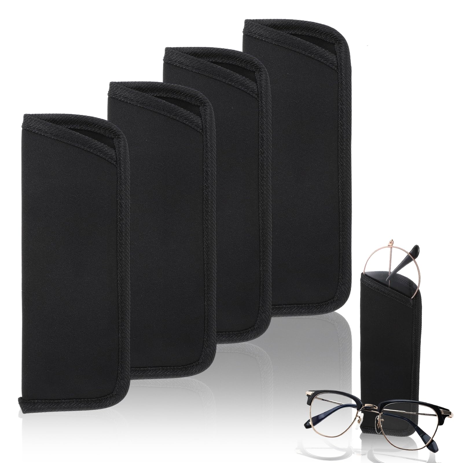 Soft Eyeglass Case 4 Pack Black Storage Glasses Pouch Holder, Fabric Spectacle Pouch Slip-In Eyeglass Pouch Travel Sunglasses Case Slip In Glasses Sleeve For Men & Women
