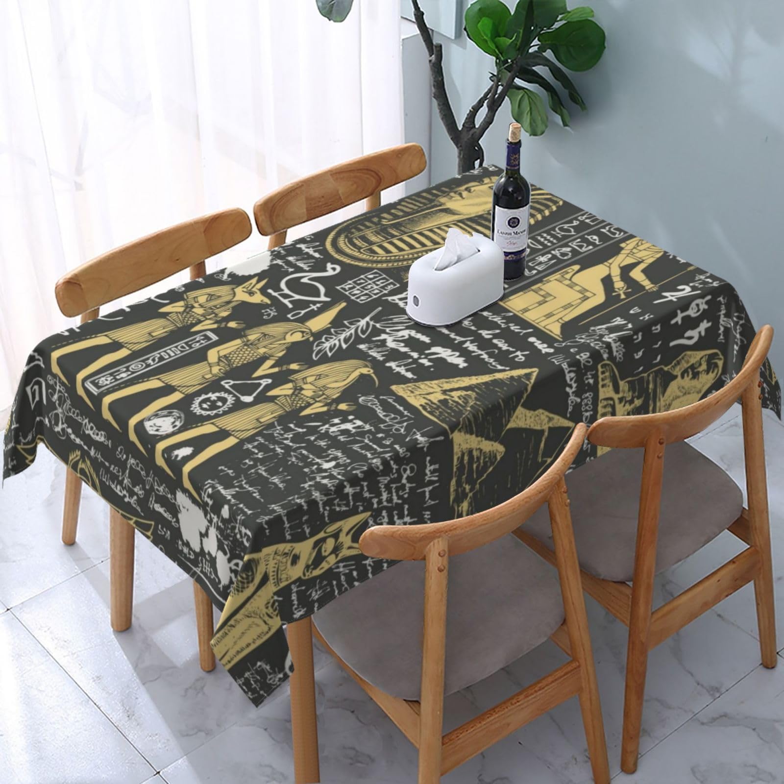 HLBSDM Ancient Egyptian Pyramids Vintage Cultural Symbols Rectangle Tablecloth, Suitable for Wedding, Party and Restaurant Festival Gathering Event Polyester Fabric Decorative Tablecloth(54x72in)