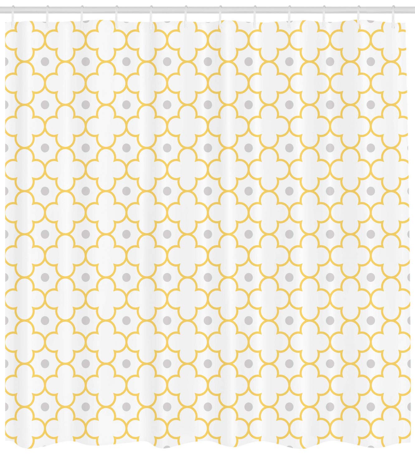 Ambesonne Quatrefoil Shower Curtain, Moroccan Style Lattice Pattern Dots in Daisy Diamond Petals 4 Leaf Clover, Cloth Fabric Bathroom Decor Set, 69