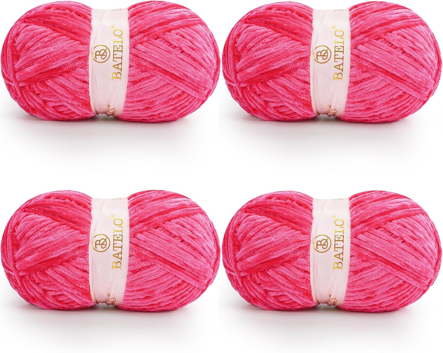Velvet Chenille Yarn for Crocheting & Knitting 1440 Yards, Soft Thick Fluffy Bulky Blanket Yarn, 4 Pack of 10.5oz (Hot Pink)
