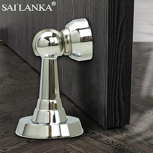 Miniatura 3 de Tope magnético de puerta de latón resistente para mantener la puerta abierta con tornillos para montaje en pared y piso, 1 unidad, cromo brillante