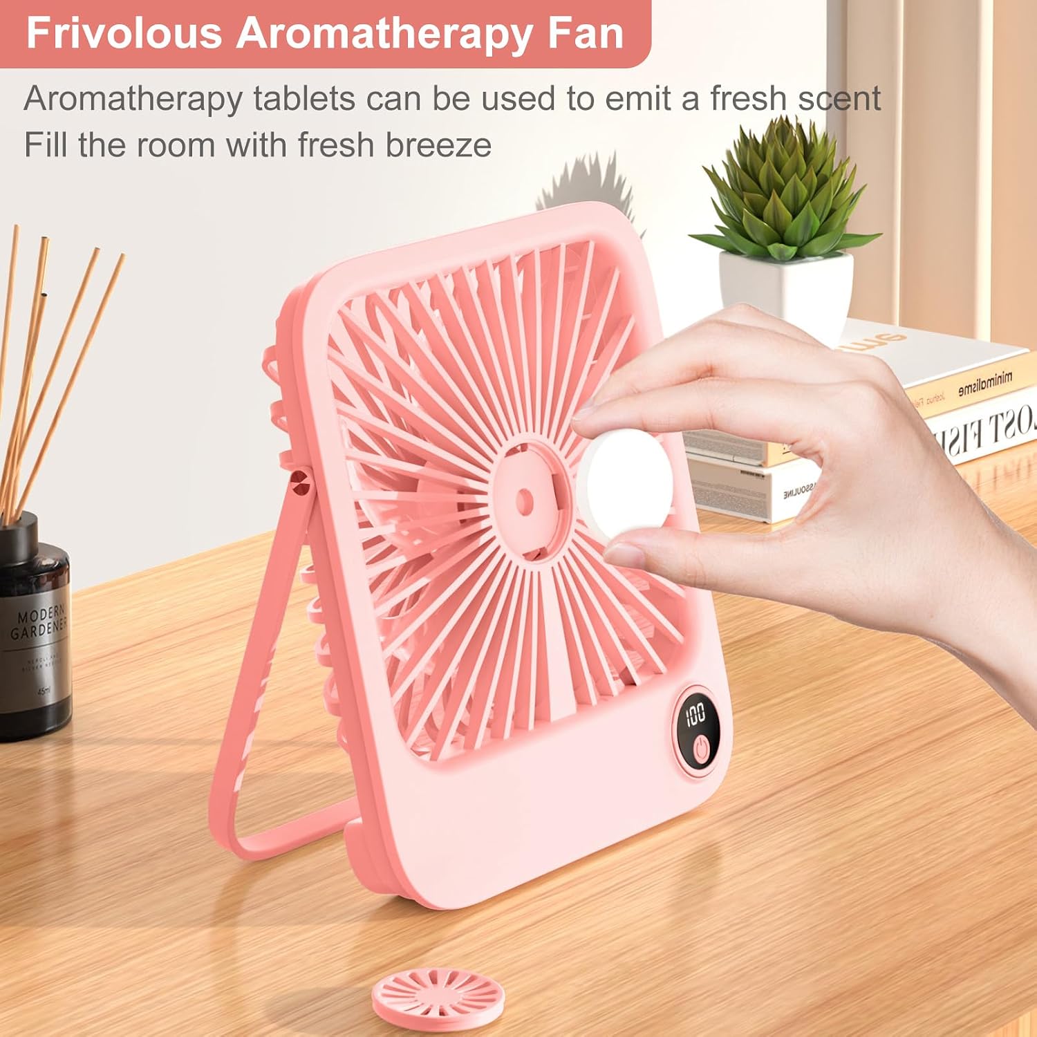 Mini USB Desk Fan,Small Table Fan 5 Speeds Strong Wind,180°Rotate, Quiet Portable Desktop Fan Rechargeable Battery for Home (Pink)