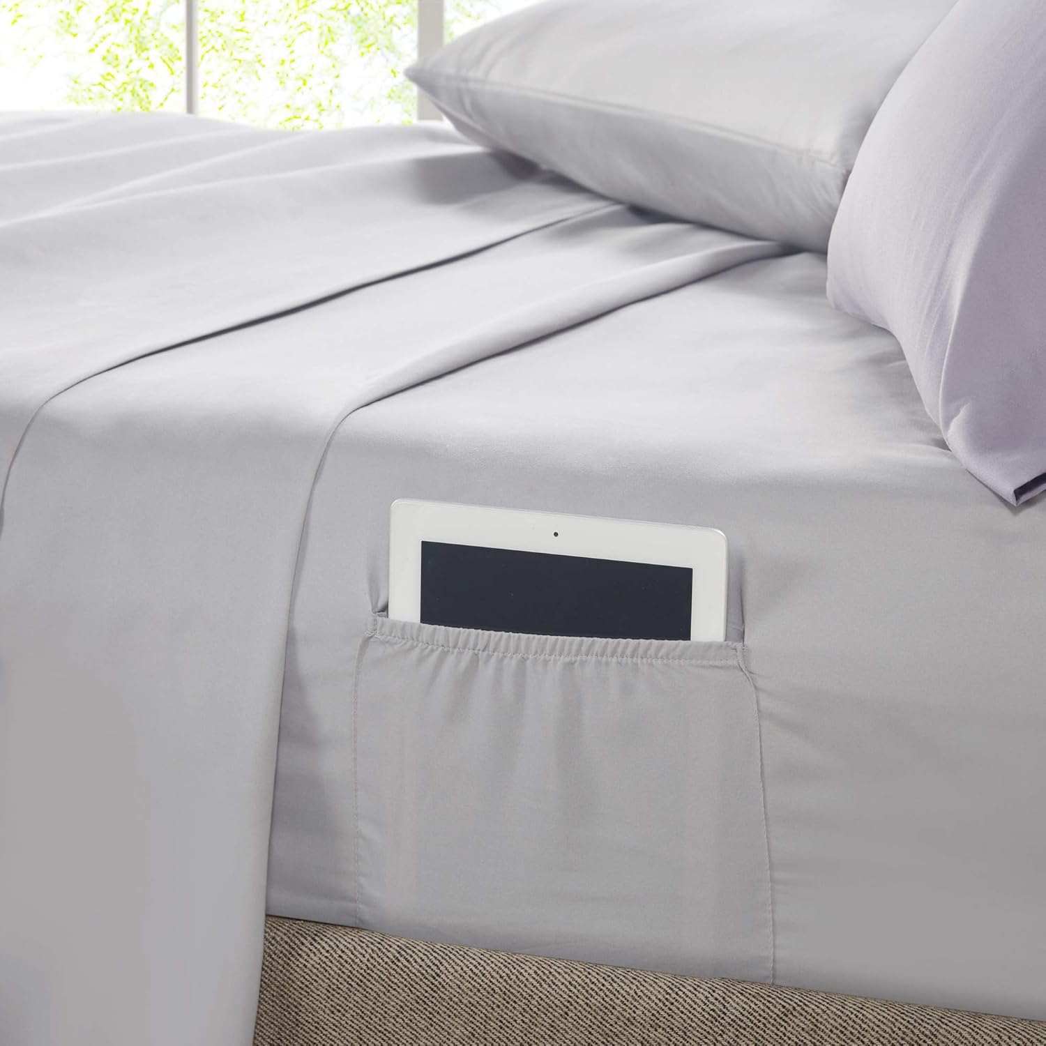 Comfort Spaces Bed in A Bag - Trendy Casual Design Cozy Comforter with Complete Sheet Set with Side Pocket, All Season Cover, Matching Shams Queen(90"x90"), Kate, Grey/Purple 9 Piece - Image 10