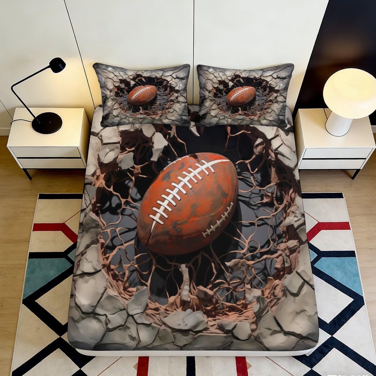 Pnayamiorkfel Style-1 3D Printed American Football Fitted Sheet Microfiber Soft Breathable Sports Stadium Bed Cover For Bedroom Dorm Decor 90X200x25cm