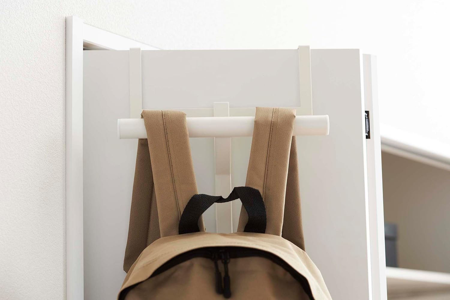 YAMAZAKI Home Tower Backpack Over The Door Hanger for Closet Or Bedroom, Two-Tiered Bookbag Metal Storage Rack, Easy Installation - Steel
