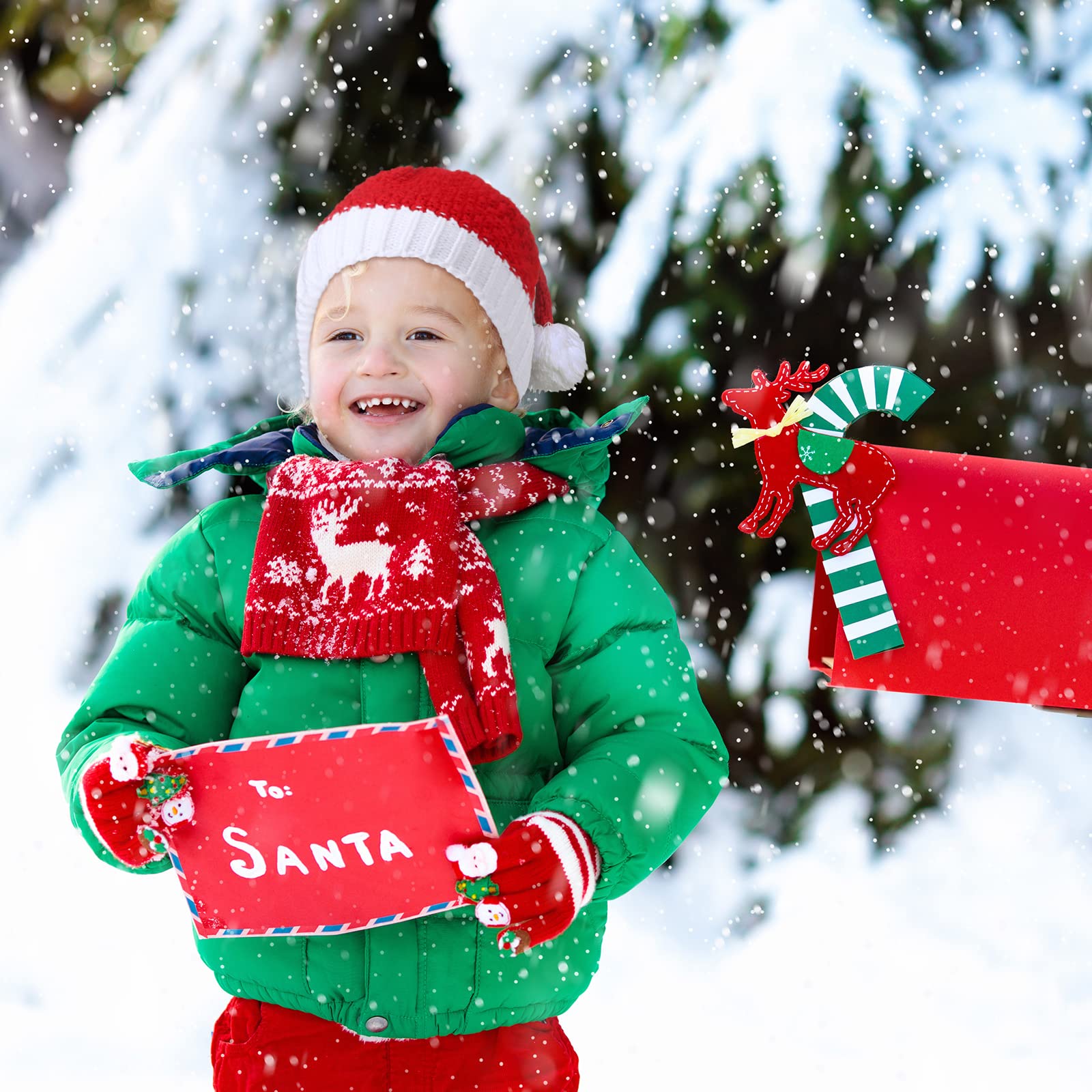 Weihnachtsmütze für die Familie, passende Weihnachtsmütze, rot und weiß, gestrickt, gehäkelt, Weihnachtsmannmütze mit Bommel, warm, für Eltern und Kinder, 4 Stück