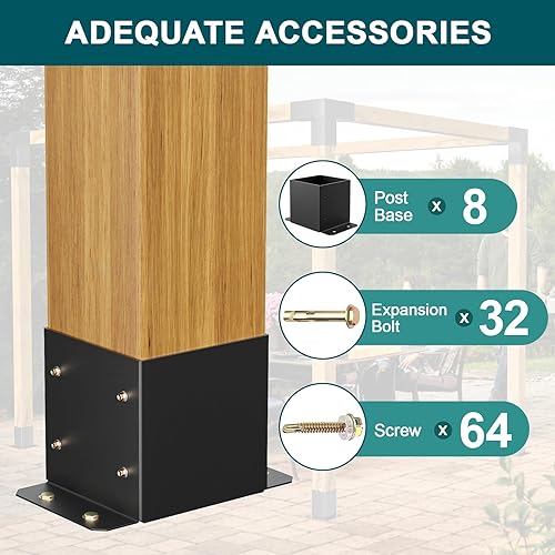 Miniatura 12 de SPACEEUP Base de poste de 4 x 4, 2 piezas, tamaño interior de 3.6 x 3.6 pulgadas, base de poste resistente con recubrimiento de polvo, soportes