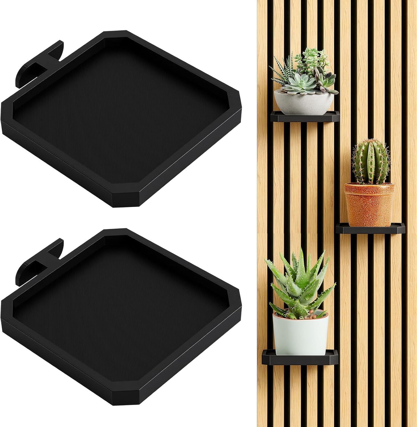 Hysagtek Acoustic Panels Accessories – Pack of 2 Acoustic Panels Plant Holder Black, Shelf for Acoustic Panel Square, No Drilling, for Plants/Flowers and Decorative Items