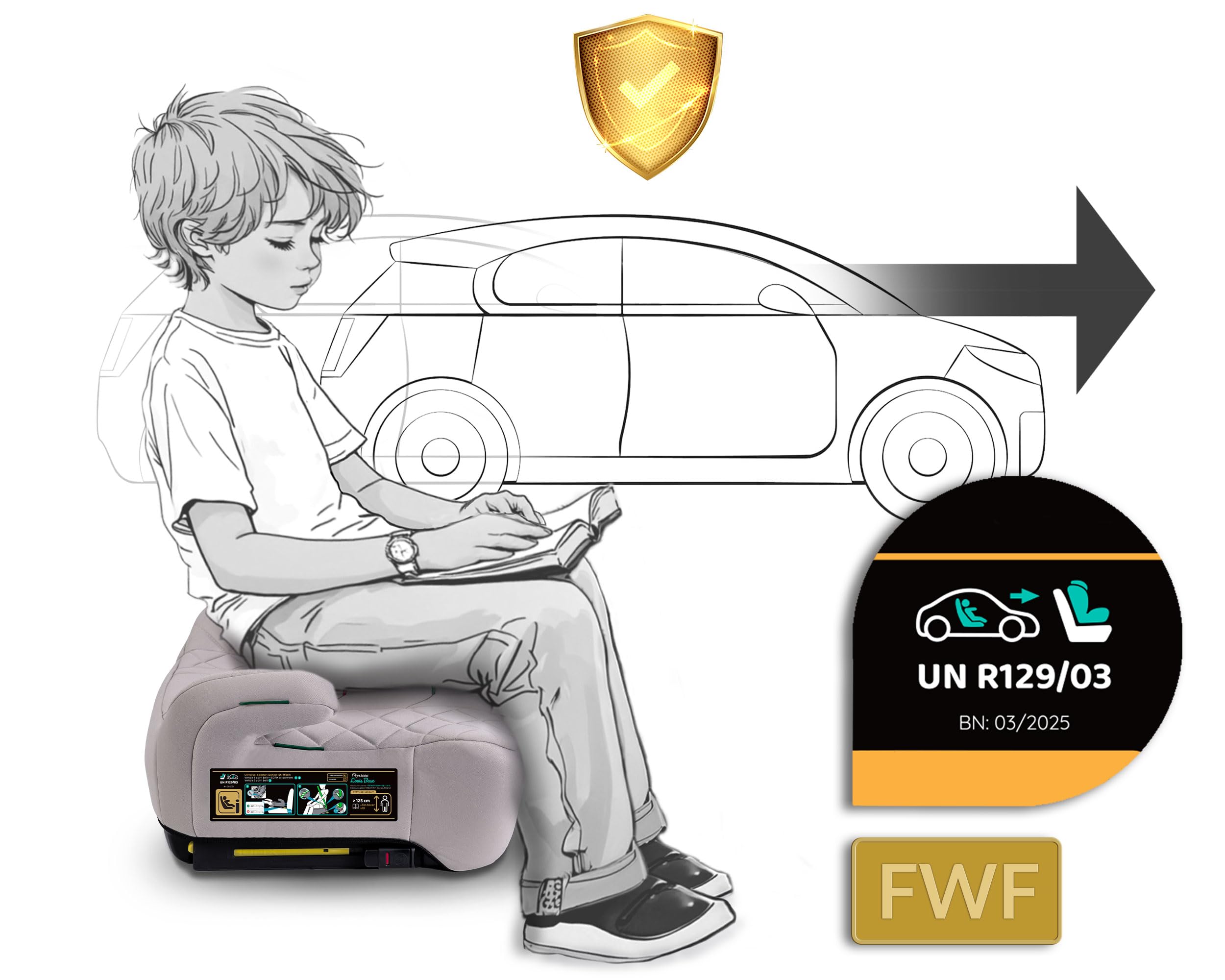 Nukido Sitzerhöhung Auto Kindersitzerhöhung - 22-36 kg - Kindersitz Autositz - i-Size ISOFIX - 125 Bis 150 cm - Beige
