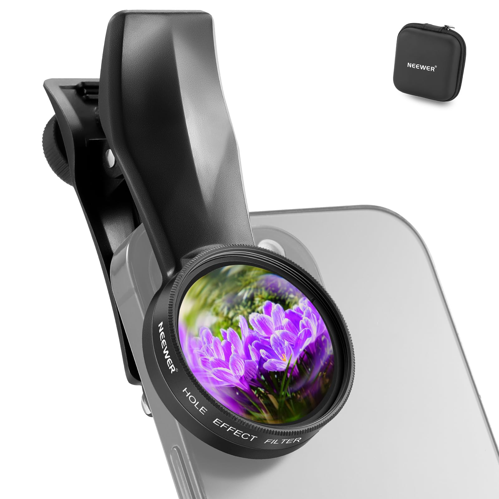 NEEWER 37mm Spiral Halo Prism Filter with Phone Clip, K9 Crystal Glass Effect Filter, Phone Camera Lens Accessories for 17mm Threaded Backplate Cage Case Compatible with iPhone Samsung Android, FL-100