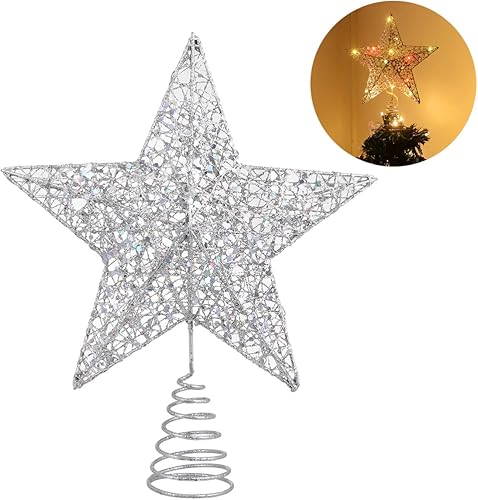 Miniatura 8 de 1 adorno para árbol de Navidad, estrella brillante con luz de estrella para árbol de Navidad para interiores y exteriores, decoración de Navidad de