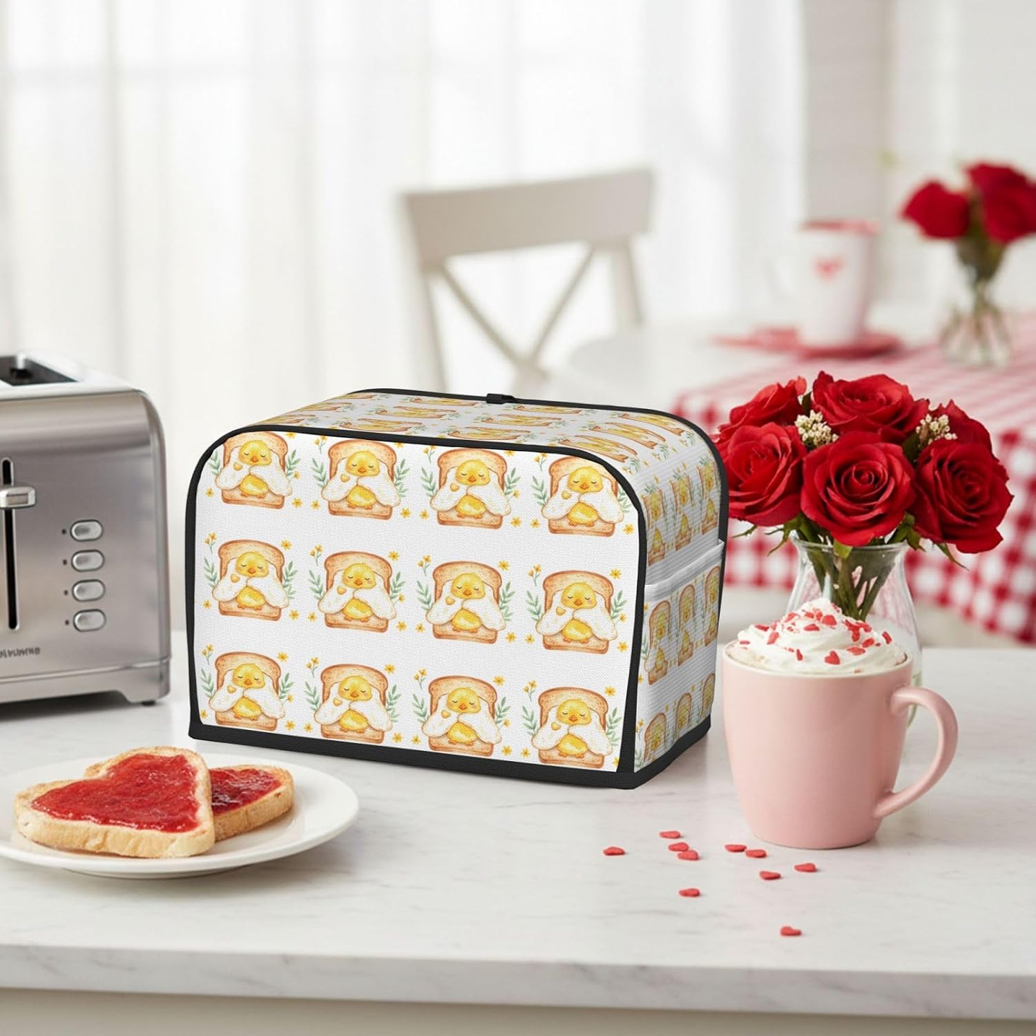 2 Slice Toaster Cover Cute Yellow Chick Floral Water-Resistant Bread Maker Dust Cover with Storage Pocket, Washable Kitchen Appliance Protector, Housewarming Gift, 11.4x7.5x7.9 Inch image 5