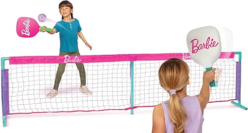 Barbie Juego de pickleball para niños, incluye 2 paletas, 1 pelota y red, juego de pickleball portátil para exterioresinteriores para niñas, patio