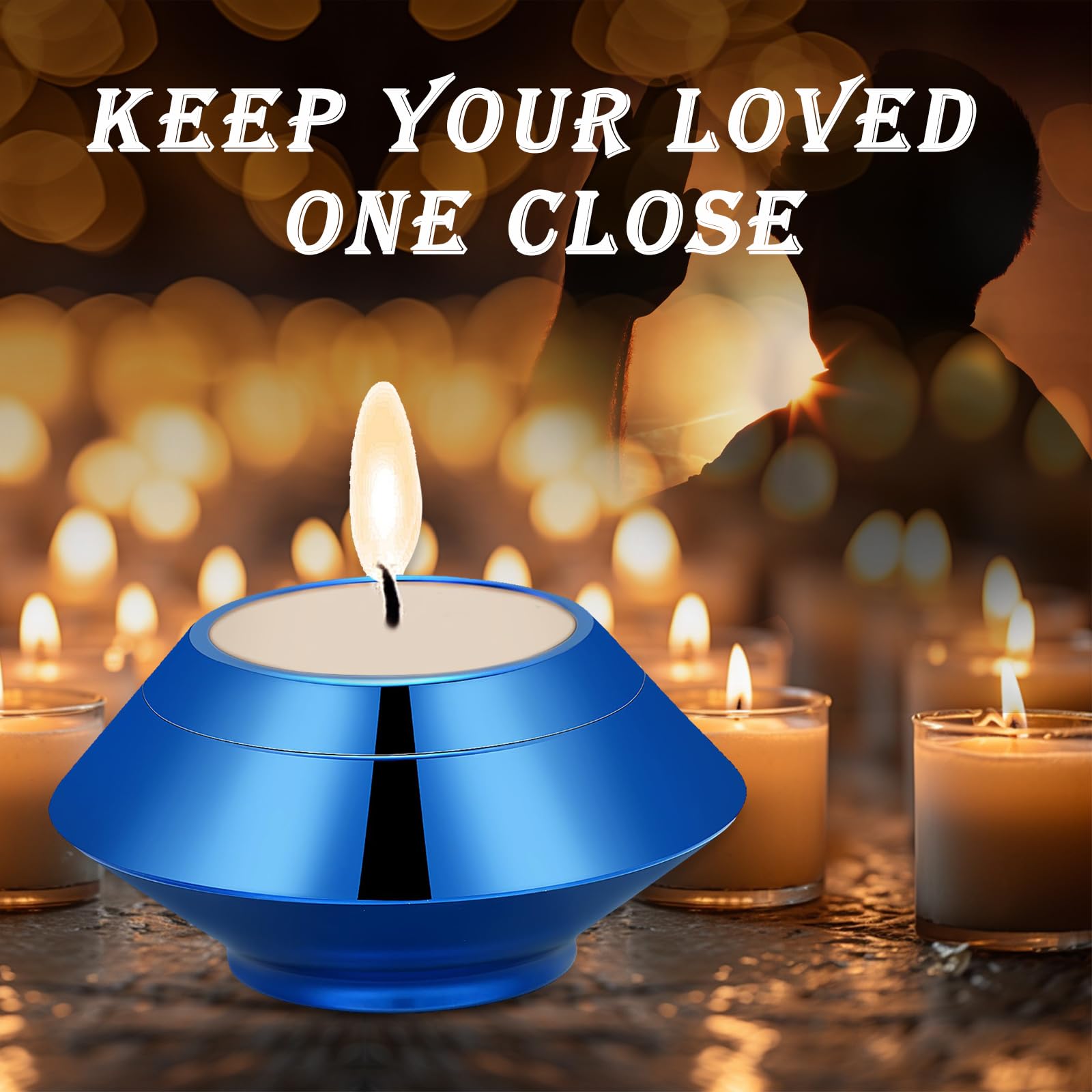 QGJNSGC Small Urn for Human Ashes Cremation Ashes Storage Keepsake Candle Holder Funeral Memorial Ash Holder for Adult Male Dog Urn Cat Urn Stainless Steel Funeral (Blue) - Image 3