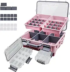 RUNCL Caixa universal de equipamentos de pesca com duas bandejas pequenas, design interno de remoção, caixa de armazenamento à prova d'água, esconderijo hermético flutuante mais espesso, presentes de