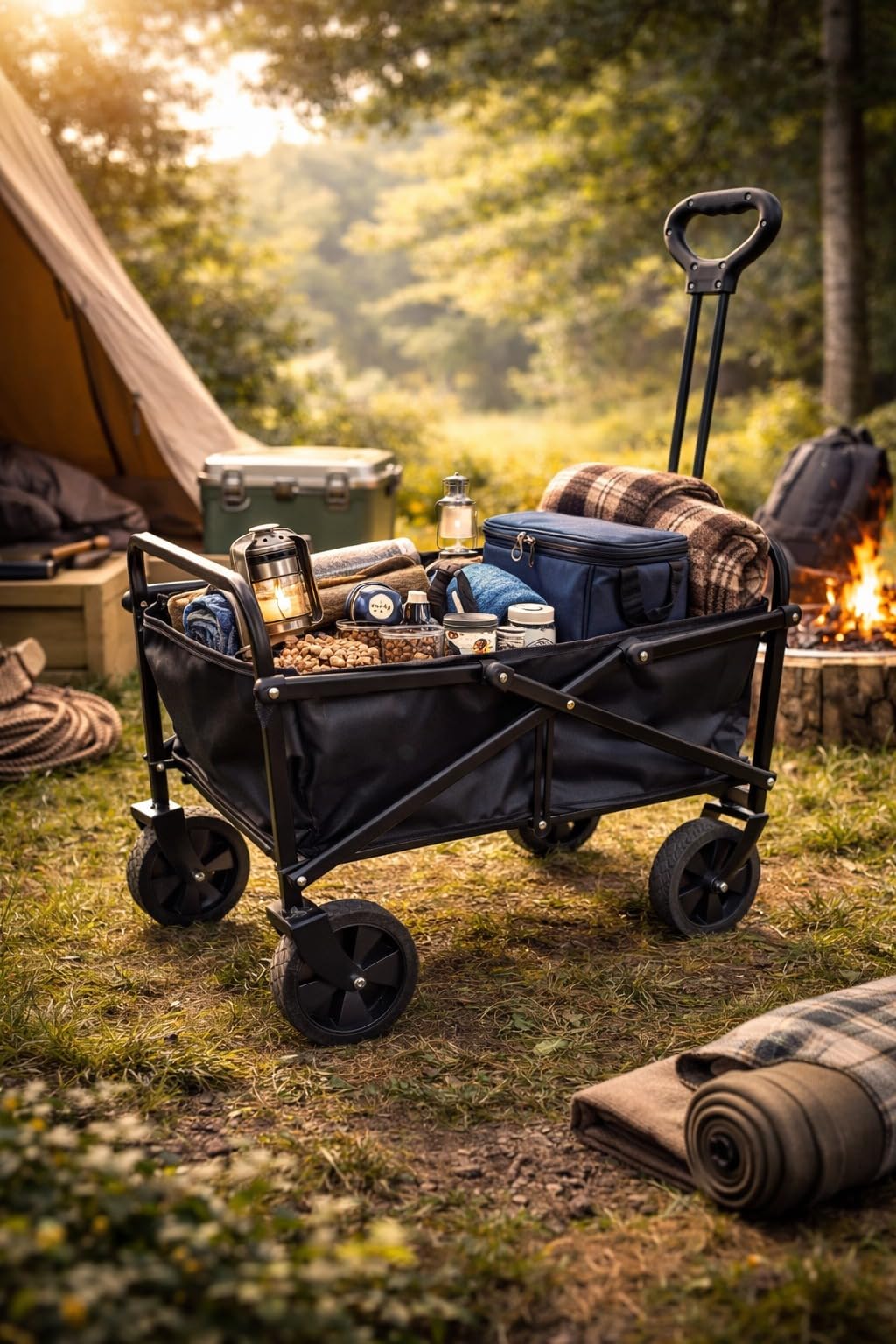Carro de Mano Plegable con Ruedas | Carrito Multiusos Ideal Playa, Compra, Jardín o Camping | Carga hasta 60kg | Asa Ajustable | Auxiliar | Transporte Todoterreno de Herramientas o Juguetes