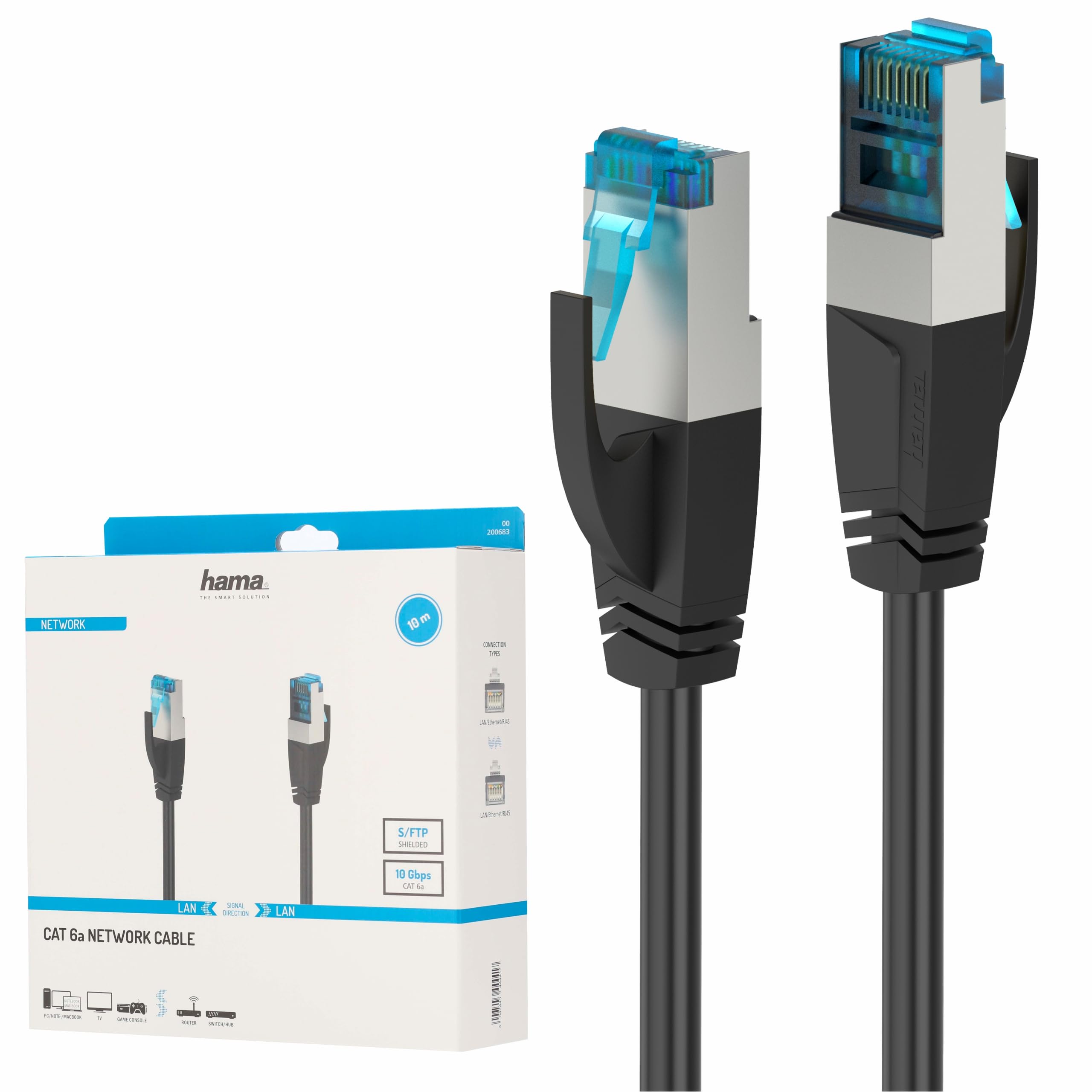 Hama Câble Réseau RJ45 Ethernet Cat 6a 10 Gbit/s blindé S/FTP 10m Noir