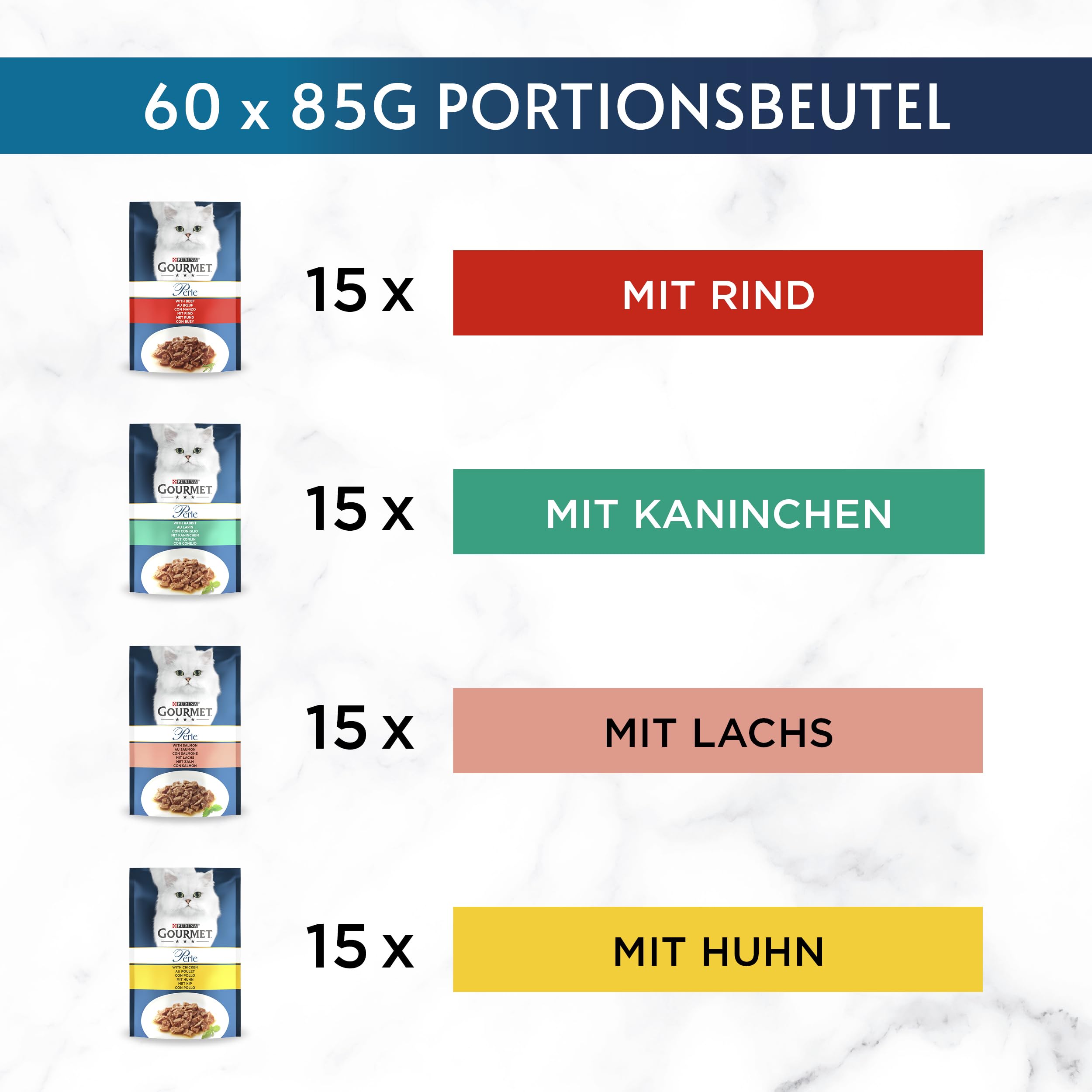 Gourmet Perle Erlesene Streifen Katzenfutter nass, Sorten-Mix, 60er Pack (60 x 85g)