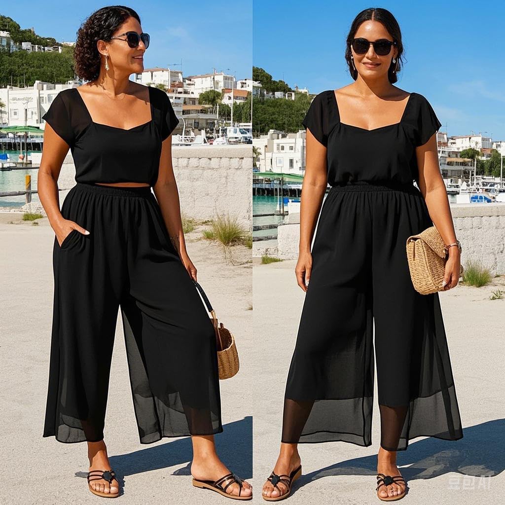 zsangbee Women's Wide Leg Palazzo Pants Chiffon Flowy Loose Party Wedding Dressy Casual Trousers - Image 4