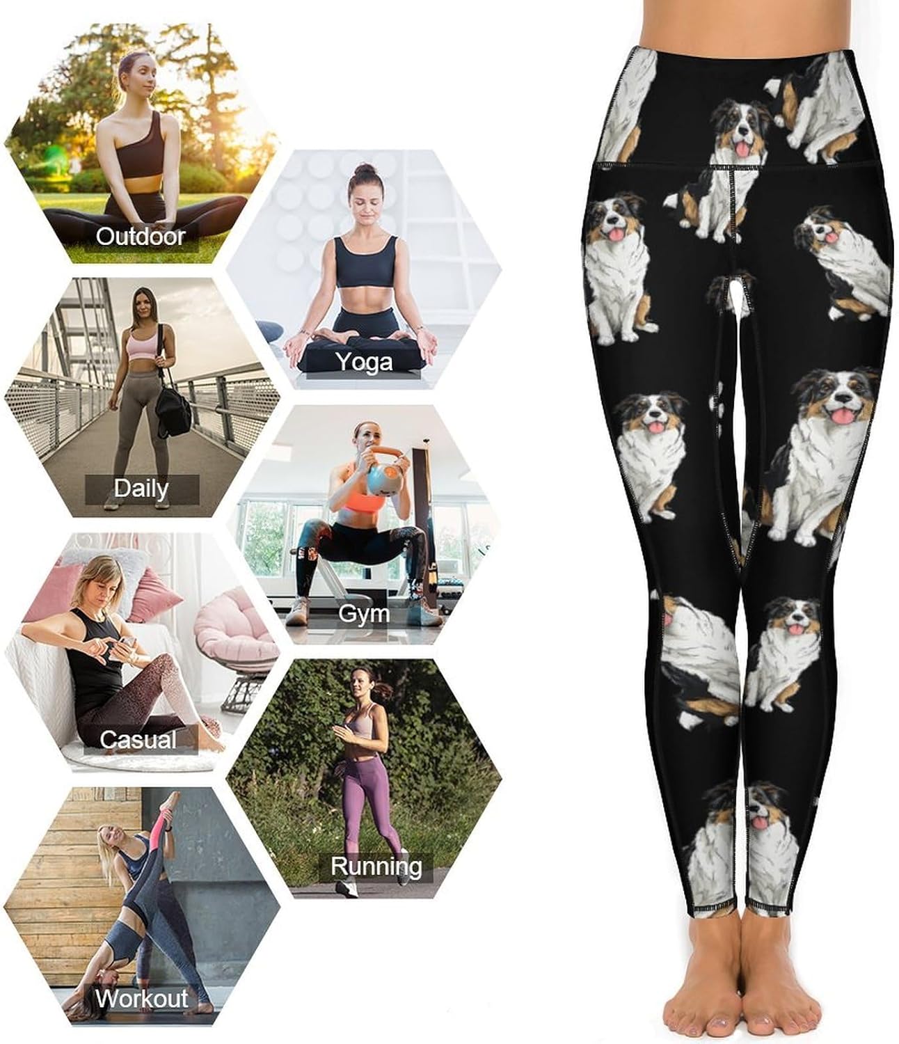 Australian Shepherd Dog High Waisted Leggings for Women with Pockets Athletic Tummy Control Pants