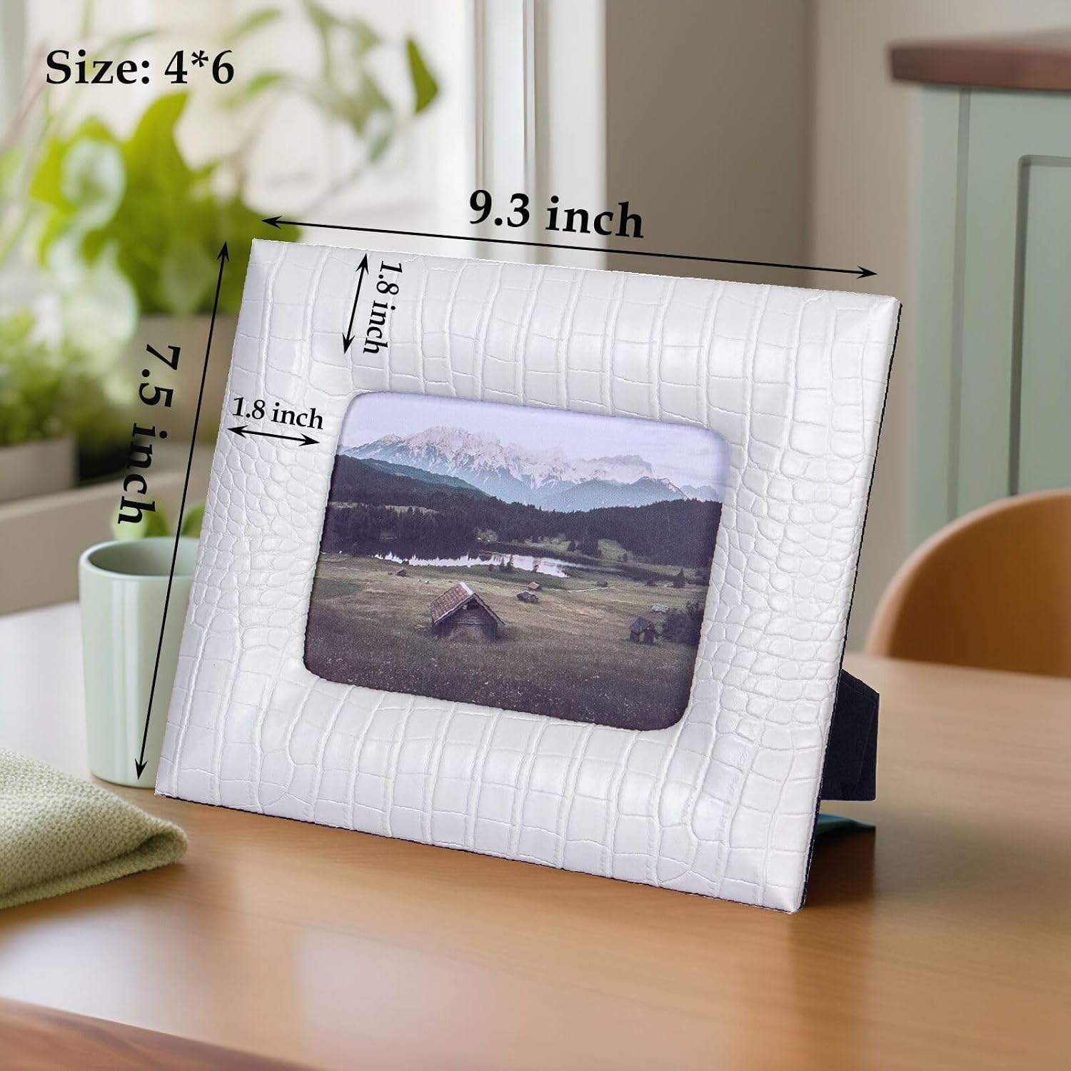 4 * 6 White Faux Crocodile Leather Picture Frame for Modern Home Decor Photo Frame for Tabletop Display or Wall Hanging image 3