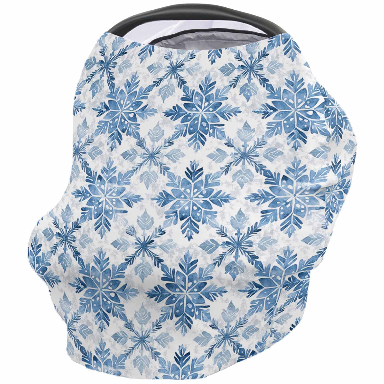 Nursing Cover for Breastfeeding Scarf, Blue Ombre Snowflakes Winter Baby Car Covers Super Soft Multi Use for Canopy Shopping Cart Cover Blanket Stroller Cover