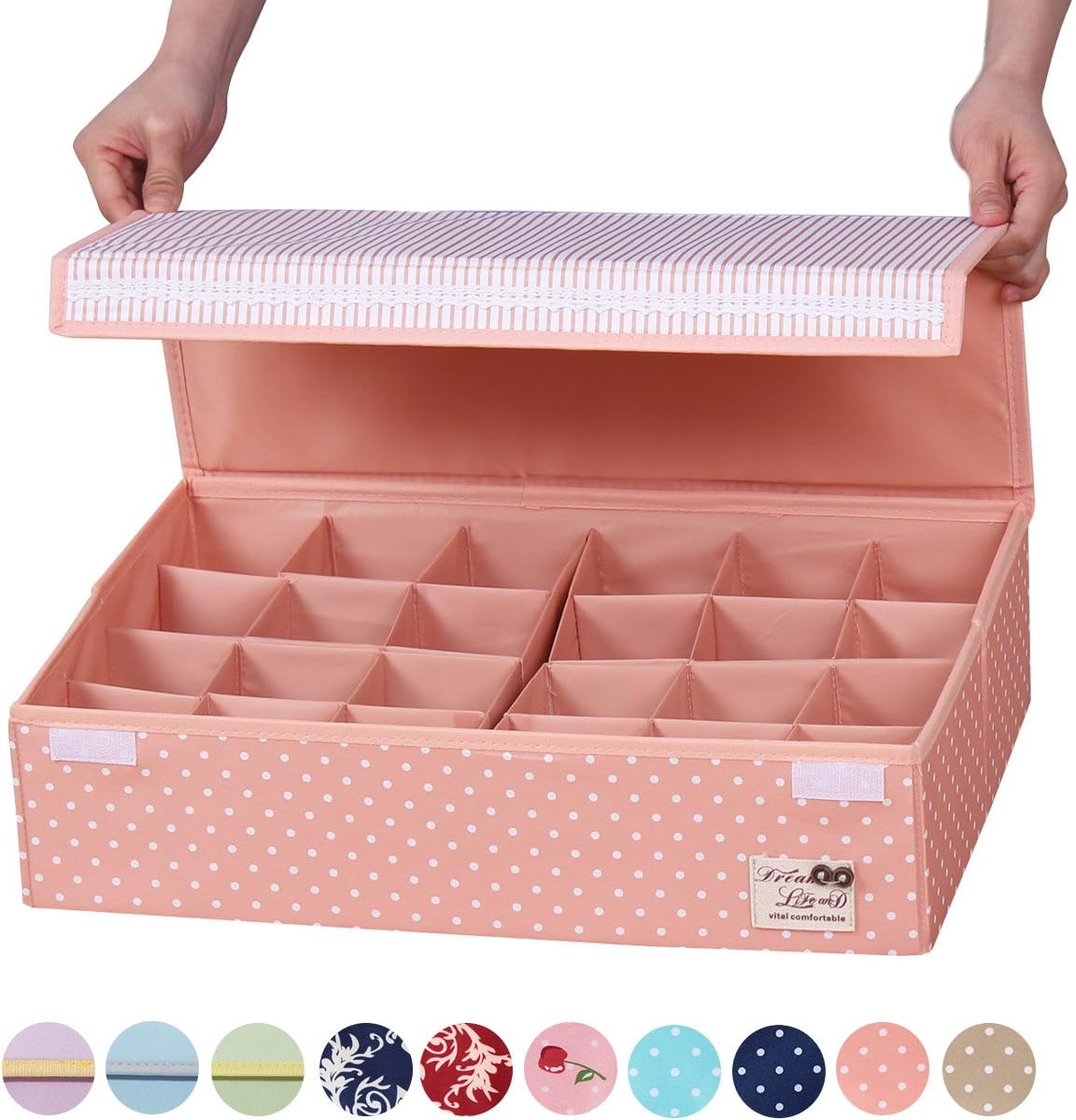Sivin Underwear Organiser Bra Drawer Storage Closet Underwear Organizer Divider Kit For Underwear Bra Socks Ties (24-Grid 46×31×12cm, Dot Pink)