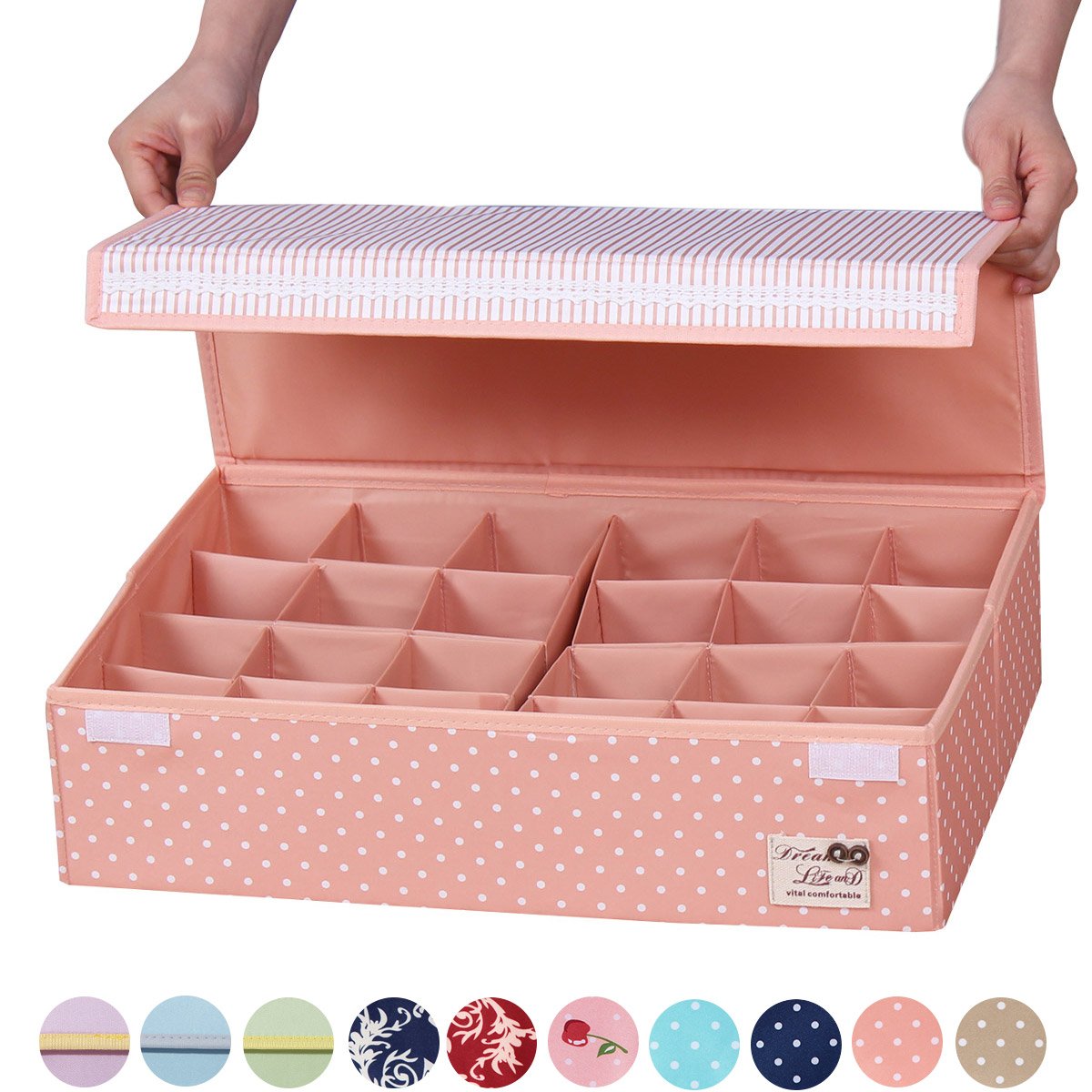 Sivin Underwear Organiser Bra Drawer Storage Closet Underwear Organizer Divider Kit For Underwear Bra Socks Ties (24-Grid 46×31×12cm, Dot Pink)