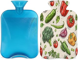 Broccoli Tomato Vegetable Hot Water Bottle with Cover 2L Large Hot Water Bag for Menstrual Cramps, Neck and Shoulder Pain Relief, Hot Cold Therapy, Hand Feet Warmer