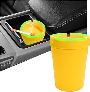 Smokeless Ashtray, Smell Proof Glow in The Dark Car Cigarette Ash Tray Cup Holder with Lid, Portable Smoking Butt Bucket Multifunctional Trash Can for Cars Trucks SUVs (Yellow)
