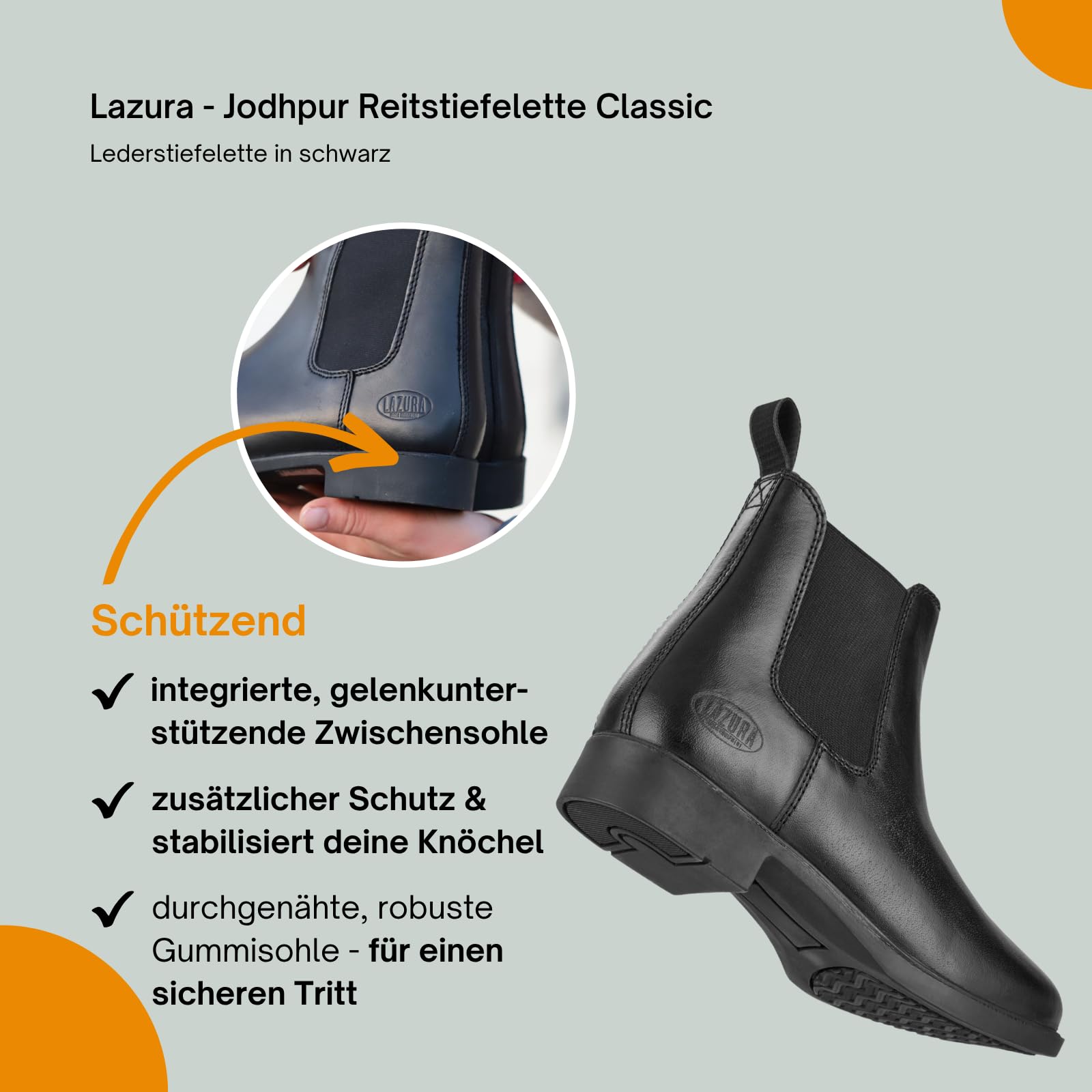 Lazura Jodhpur Reitstiefelette Classic Leder schwarz