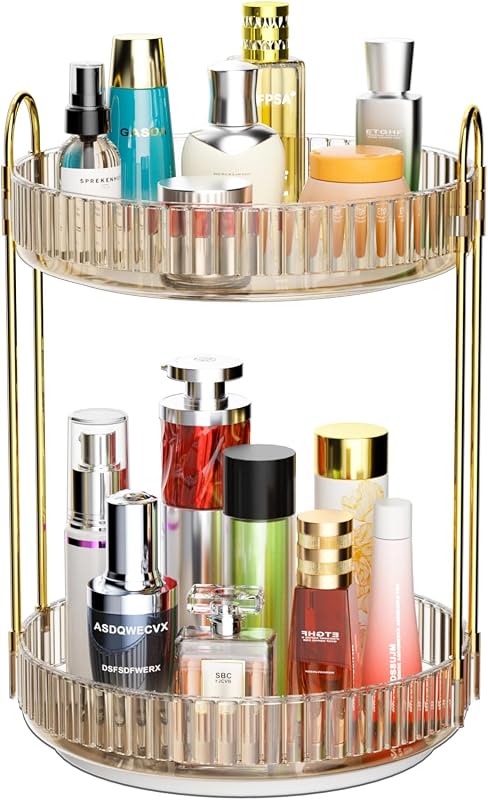 Organizador giratório para maquiagem GTI 360°, 2 níveis, dourado