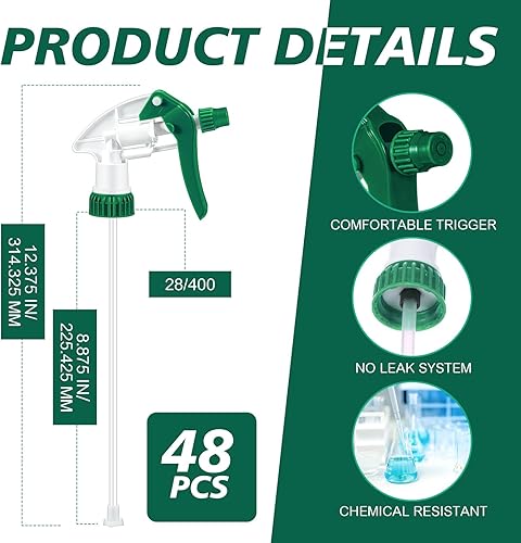 Miniatura 14 de Hushee Paquete de 48 boquillas de pulverización de gatillo de repuesto de 28-400, rociador de botellas resistente para uso doméstico industrial