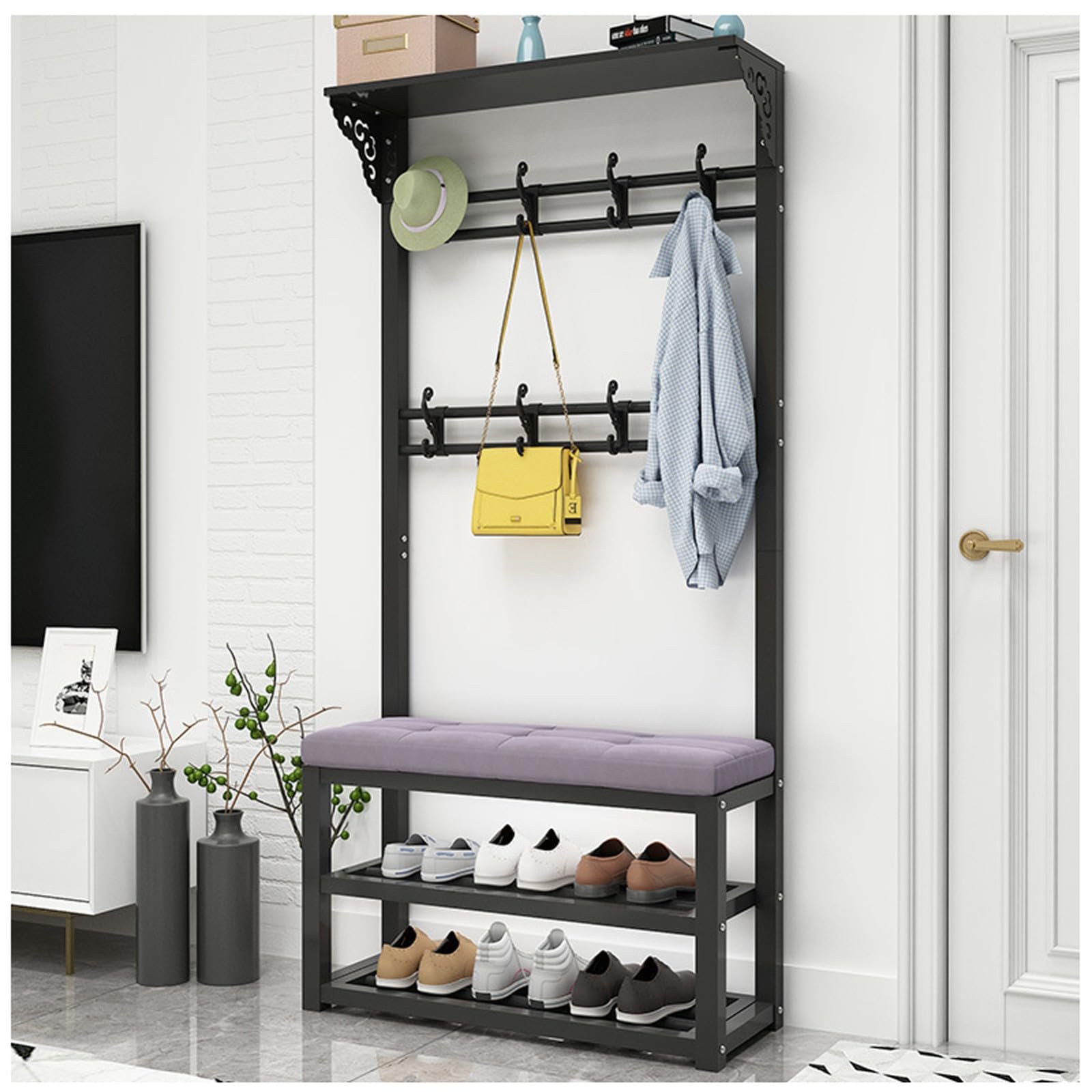 MSHGSKU Multifunctional Shoe Bench with Coat Rack 2 Tier Shoe Shelf for Entryway Hallway & Living Room 80CM Storage nizer Stylish Entry Furniture Solution
