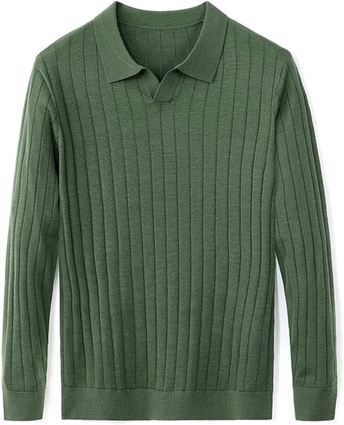 Men's Wool Sweater Winter Casual Solid Color Long-Sleeved Knitted Sweater Lapel Wool Shirt