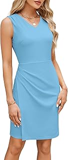 Women Wear to Work Sleeveless V-Neck Ruched Bodycon Wrap Office Party Cocktail Pencil Dresses - Buy now