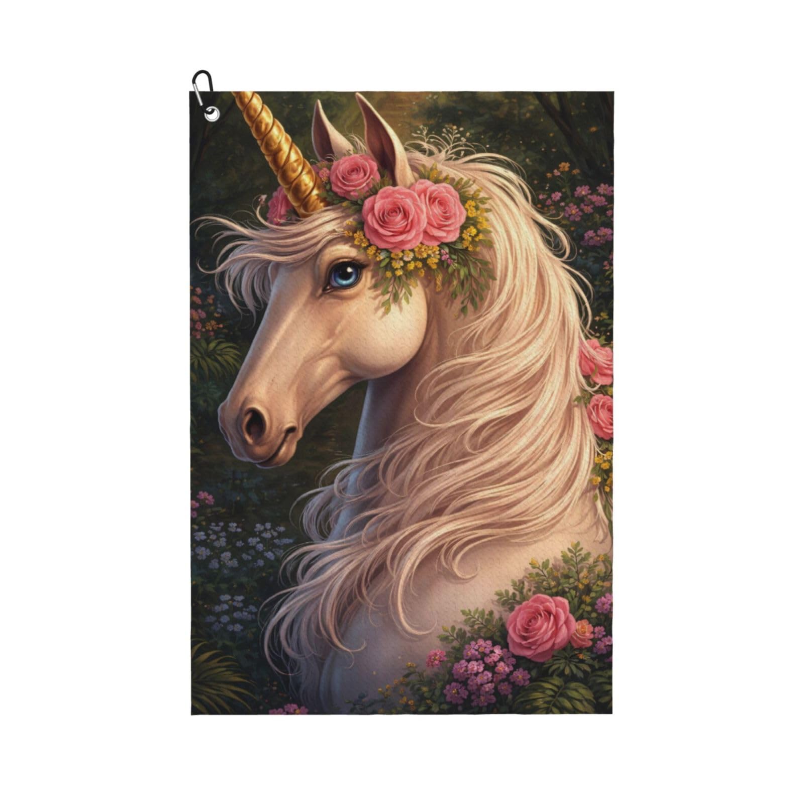 Oudrspo Elegant Unicorn and Dreamy Flower Multi-Functional Golf Towel | Absorbent Quick Drying 16x24in