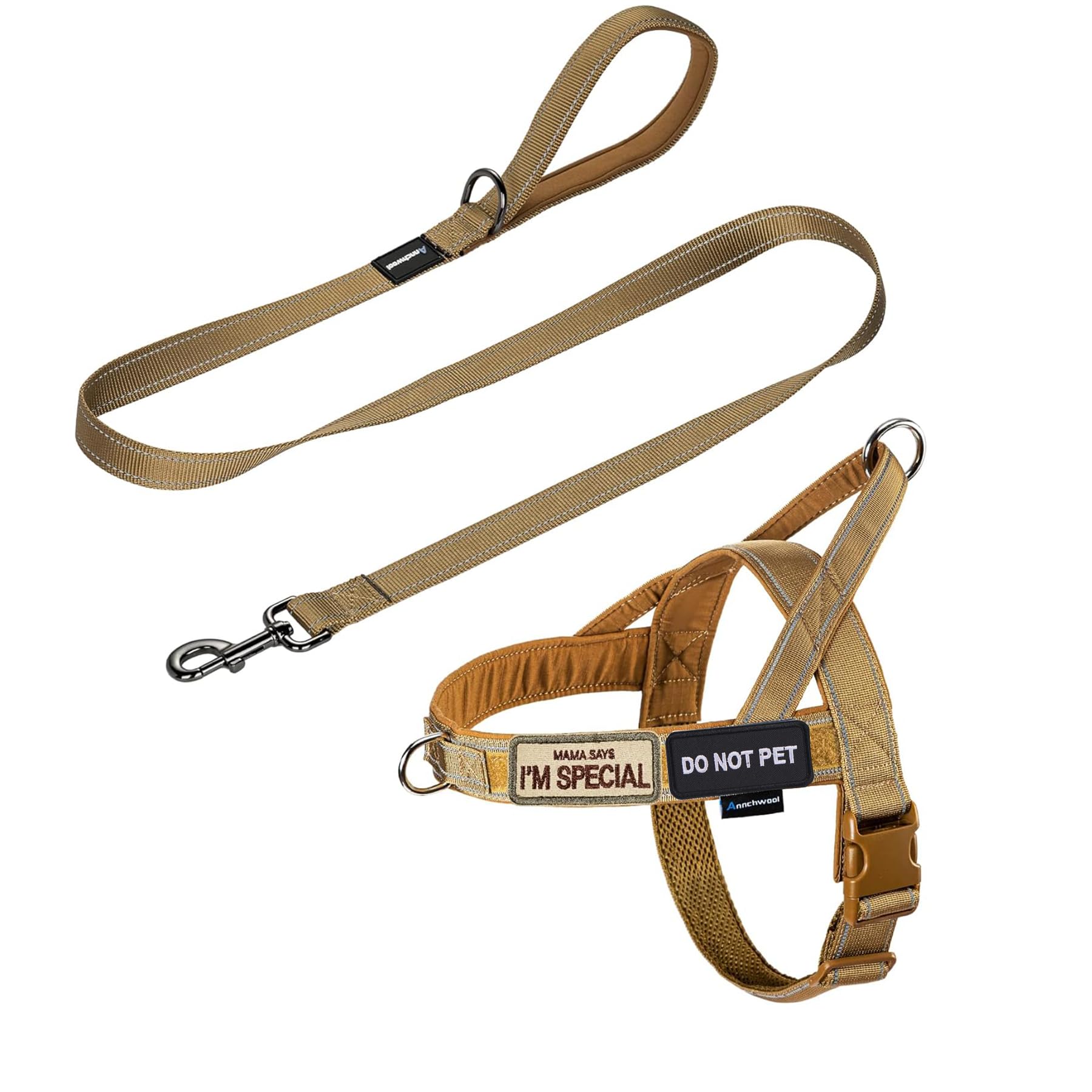 Annchwool No Pull Dog Harness with Soft Padded Handle+Leash,Reflective Strip Escape Proof and Quick Fit to Adjust Dog Harness,Easy for Training Walking for Small & Medium and Large Dog(Brown-Set,L)