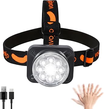 VAVOFO LED Headlamp 3600mAh Rechargeable, 2400 Lumen Bright, Motion Sensor, Waterproof Headlight Flashlight with Spotlight & Floodlight, Lightweight, Adjustable Headband, 8 Modes for Camping, Hiking