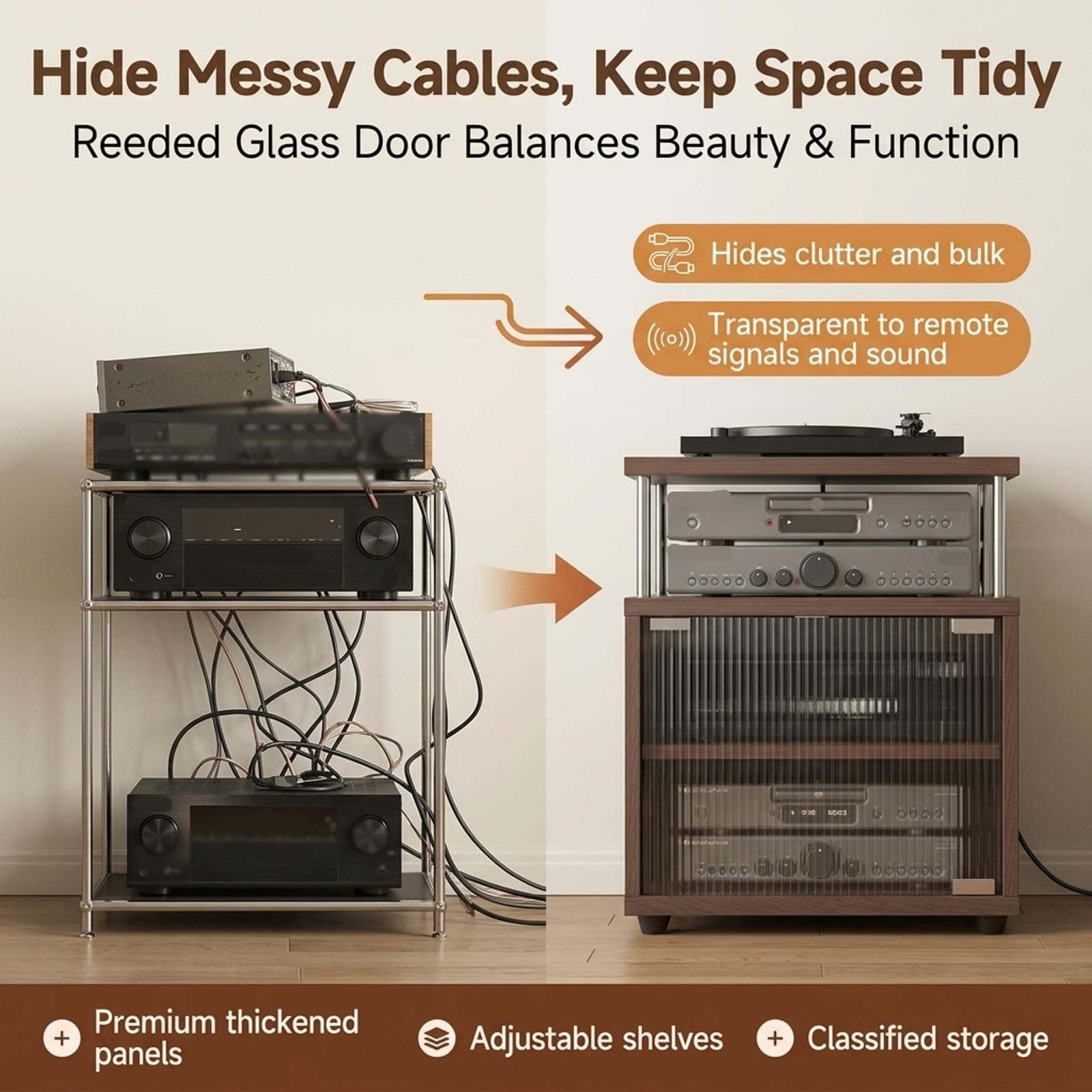 Massivholz Hifi Rack mit Dämpfungsfüßen, 3/4 Ebenen Schallplattenregal