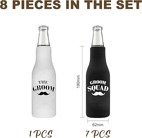 Miniatura 2 de BachpartyGifts Regalos de despedida de soltero, 8 unidades, fundas aislantes para botellas de cerveza, padrinos de boda, enfriador de latas de